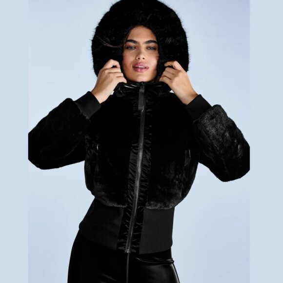 NWT Victoria's Secret VSX Reversible Faux Fur-Lined Jacket Black Small